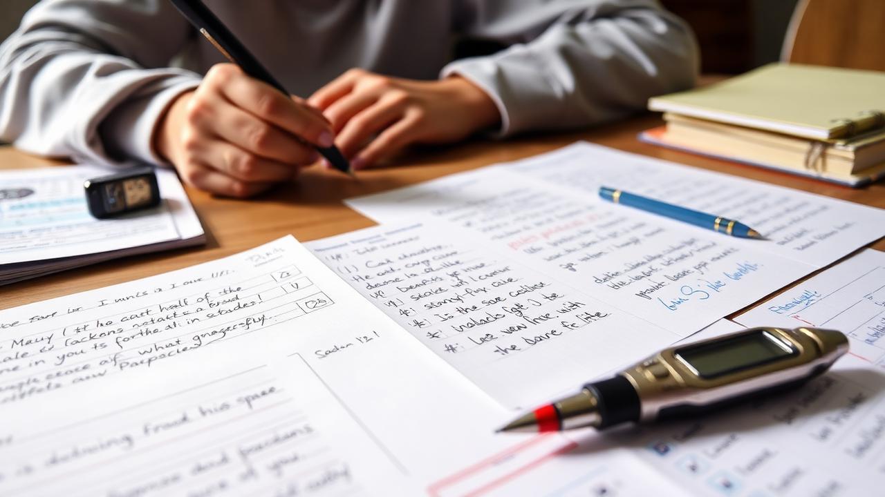 Handwritten recall notes and past questions on a desk